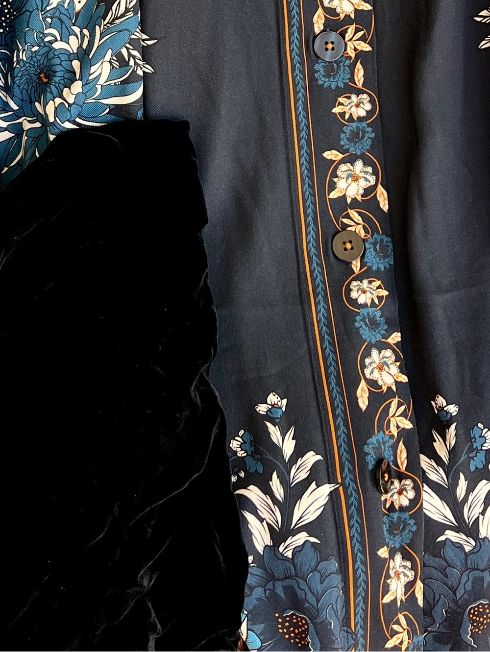 Caroline Constas rayon floral boho long sleeve button down MIDI dress navy - Picture 11 of 16